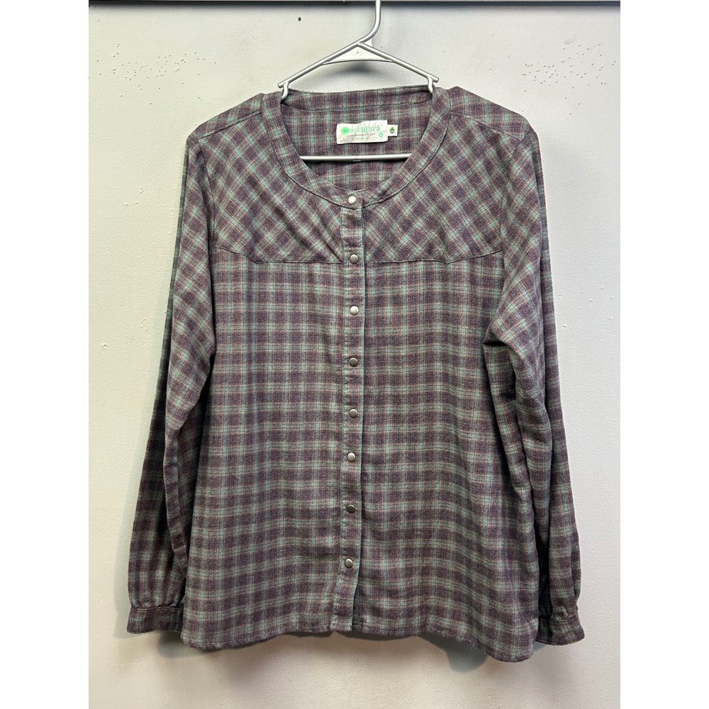Aventura Plaid Shirt Women XL‎ Purple Green Snap Button Western Yoke Long Sleeve